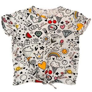 Lola & The Boys Tie Front T Shirt Rainbows Hearts Flowers Stars Crowns, size 12